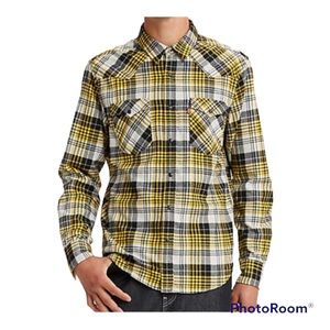 LEVI’S Mens Class Western Shirt in Yellow and Black Flannel Plaid NWT Sz XXL